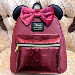 Disney Minnie Maroon, Multi-textured Loungefly Backpack
